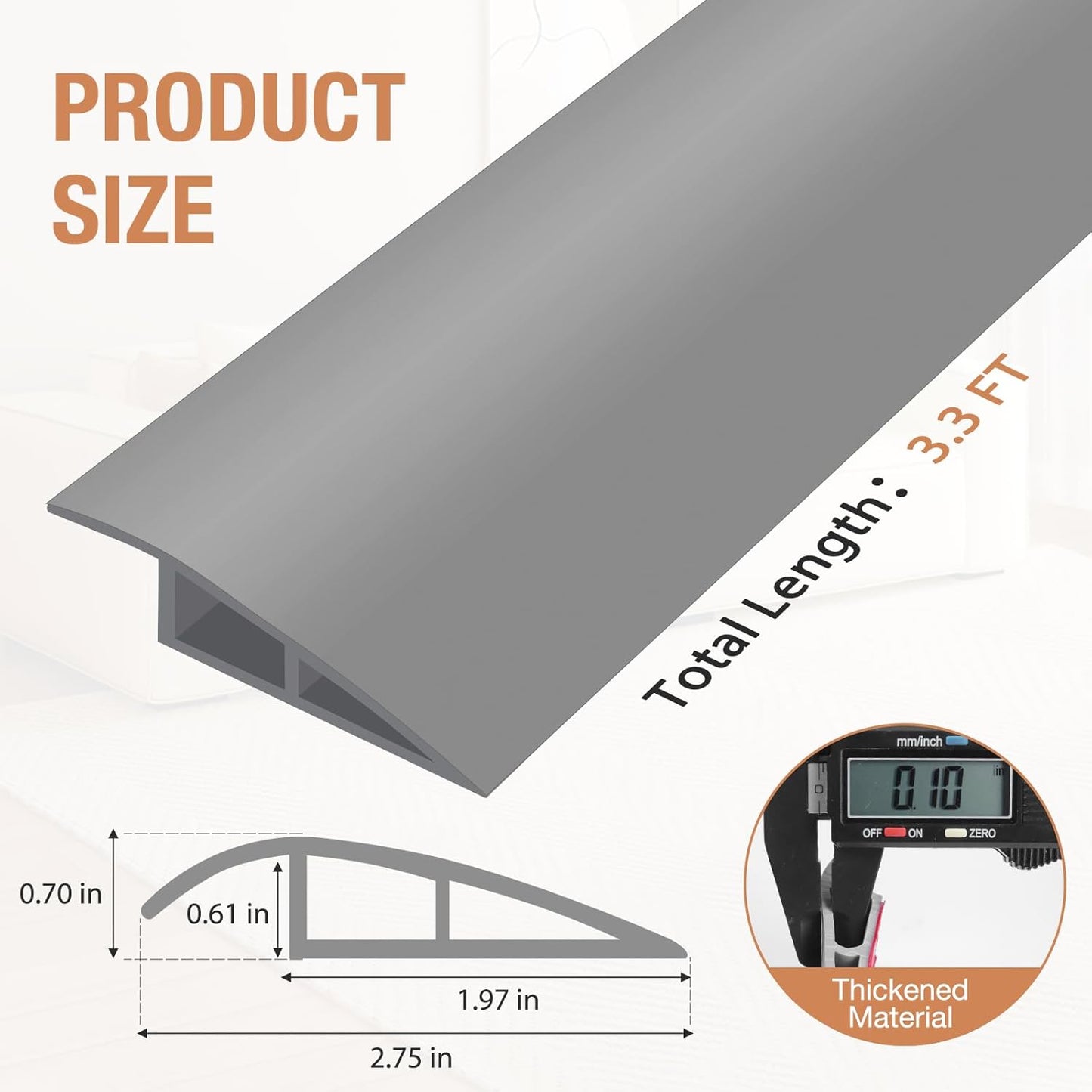 Floor Transition Strip Self Adhesive Vinyl Door Threshold for Doorways Carpet Edging Trim Overlap Edge Reducer for Laminate Floor, Carpet, Tile (Gray, 2/5" to 3/5", 3.3Ft)