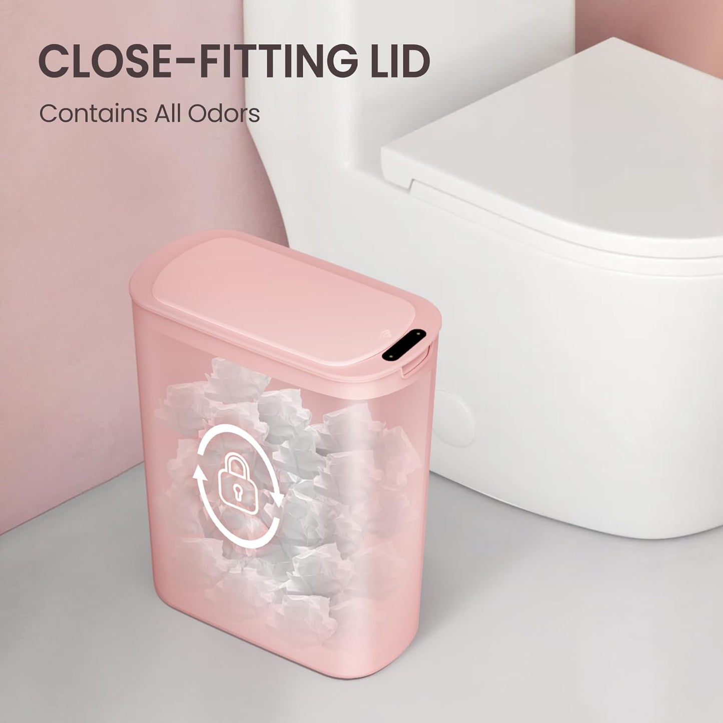Cesun Motion Sensor Trash Can, 5 Gallon Automatic Bathroom Garbage Can with Lid, Touchless Smart Plastic Slim Wastebasket for Bathroom, Office, rv, Bedroom, Living Room, Pink