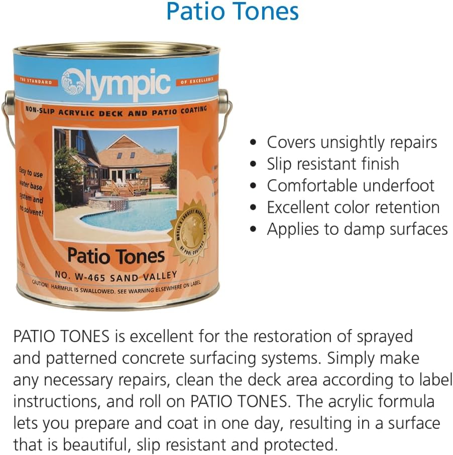 Olympic Patio Tones - Ivory - 1 Gallon - Non-slip acrylic deck and patio coating, concrete restorer.