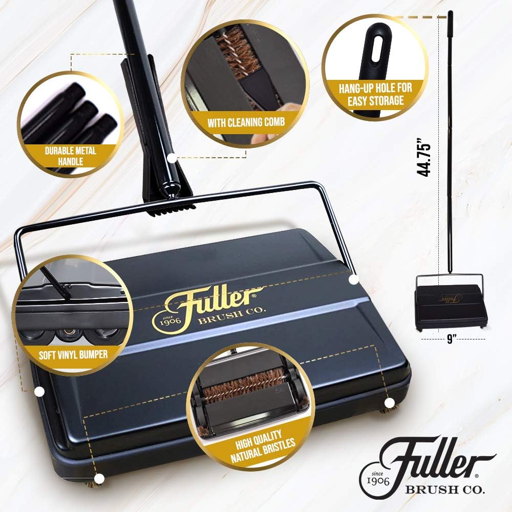 Fuller Brush 17052 Electrostatic Carpet & Floor Sweeper - 9" Cleaning Path - Lightweight - Ideal for Crumby Messes - Works On Carpets & Hard Floor Surfaces - Red