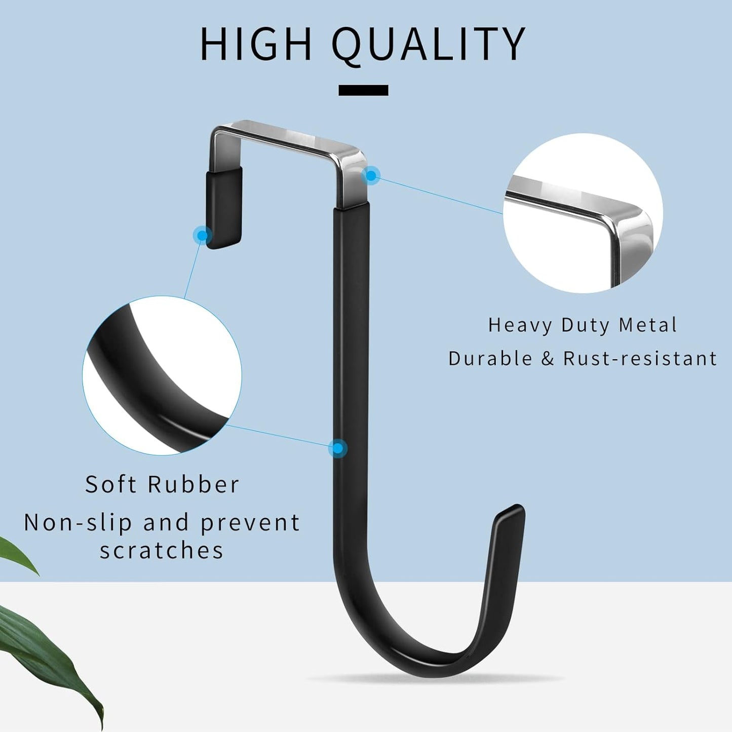 FYY Over the Door Hooks, 6 Pack Door Hangers Hooks with Rubber Prevent Scratches Heavy Duty Organizer Hooks for Living Room, Bathroom, Bedroom, Kitchen Hanging Clothes, Towels, Hats, Coats, Bags Black