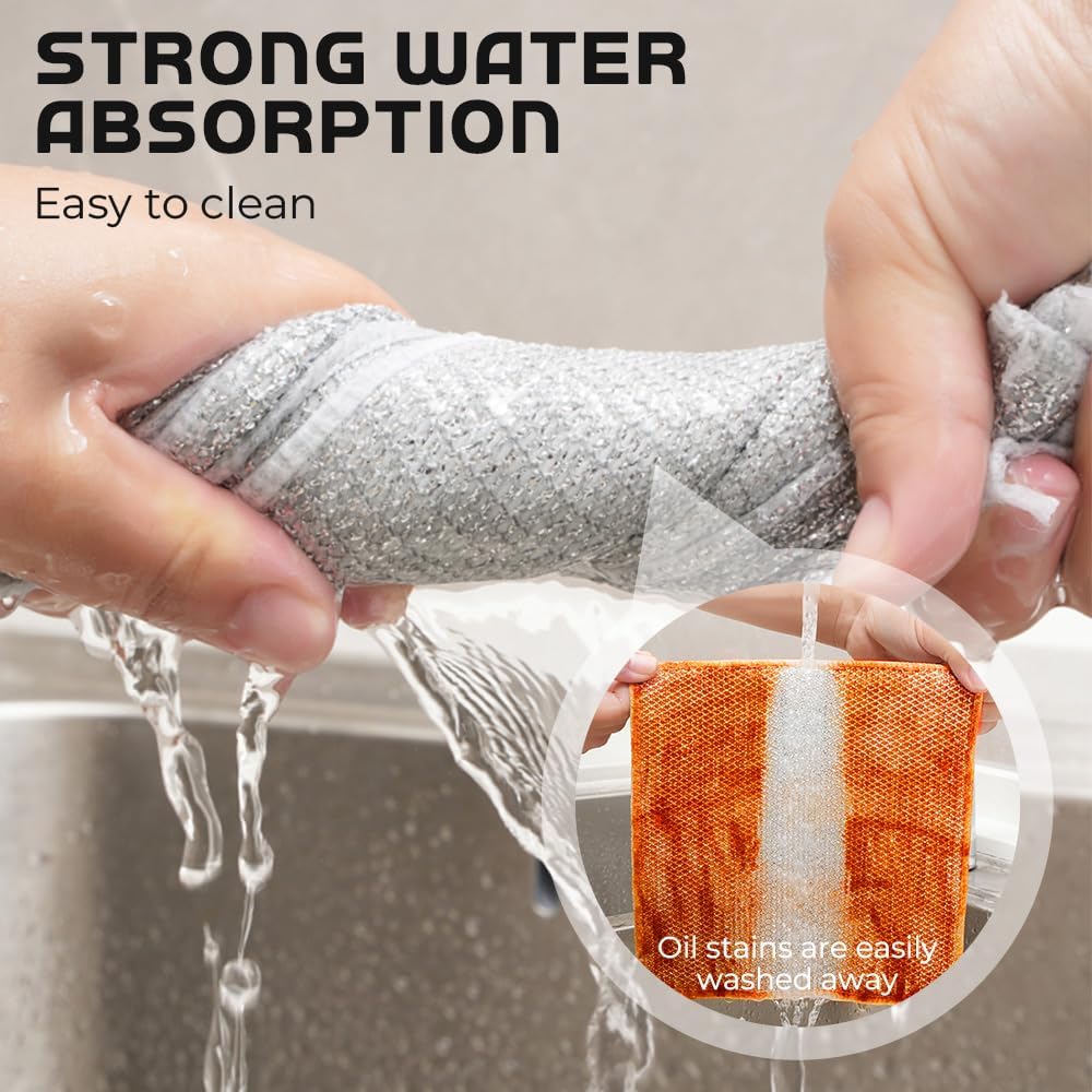 Multipurpose Wire Dishwashing Rags for Wet and Dry, 2025 New Reusable Non Scratch Wire Dishcloth, Premium Scrubbing Wire Dishwashing Rags for Scrubs Dishes, Sinks Cleans (5)