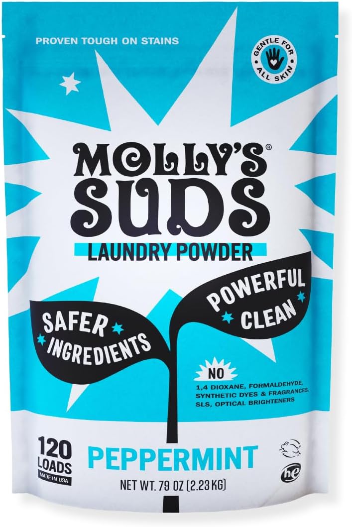 Molly's Suds Original Laundry Detergent Powder | Clean Laundry Detergent Powder for Sensitive Skin | Simple, Effective Ingredients, Stain Fighting | 120 Load (Peppermint)
