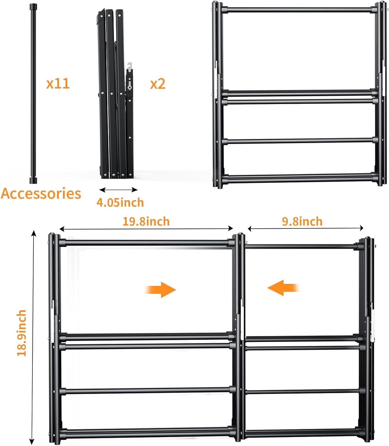 3 Tier Clothes Drying Rack,Foldable & Portable Clothing Drying Rack,Space-Saving Design, Indoor & Outdoor Laundry Rack for Drying Clothes,Metal Dryer Rack，Pure Black