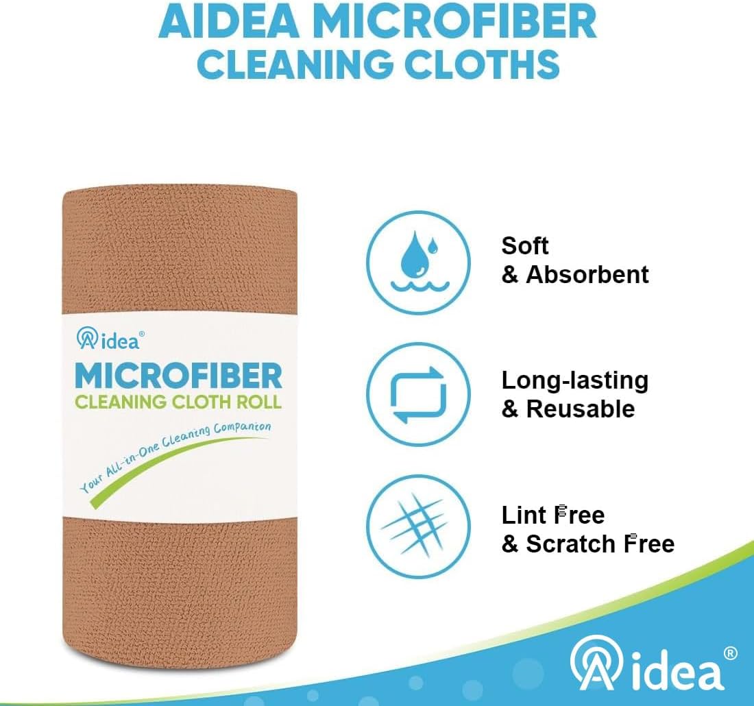 AIDEA Microfiber Cleaning Cloth 165 Sheets 3 Roll, Microfiber Towels for Cars, Shop Rags Washable, Cleaning Rags Reusable Paper Towels for Automotive, Mechanic, Workshops, House,11×9", Coffee