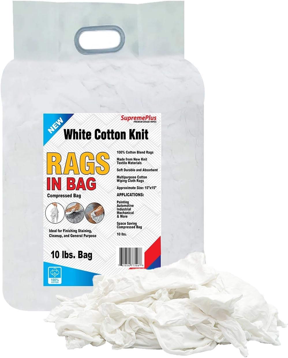 Premium White T-Shirt Cleaning Rags (10 lbs. Bag) – White Cotton Rags for Cleaning, Staining, Painting, Oil, Grease & Dust Removal – Shop Rags Bulk for Multipurpose use
