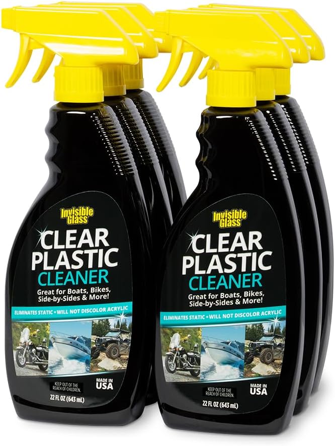 Invisible Glass 92084-6PK Clear Plastic Cleaner for Cars, Motorcycles, RVs, Boats, Helmet Visors, Golf Carts, Acrylic and Vinyl Windows, Streak-Free, Haze-Free, Removes Static, 22 Fl Oz, Pack of 6