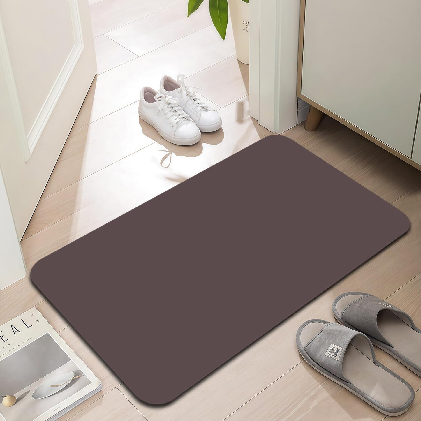 Ultra Thin Door Mat Indoor Entrance, 1/10 in Thin Door Mats for Inside Entry, Non-Slip Rubber Backing Washable Doormat, Fade Resistant, Absorbent, Low Profile Dirt Trapper, 30"X17",Coffee
