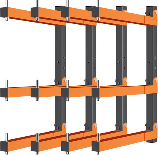 Lumber Storage Rack Wall-Mounted Lumber Racks Heavy Duty Wood Storage Rack with 6-Level Holds Up 720 LBS Sturdy Folding Garage Wood Organizer Orange Shelving Metal Shelf for Indoor & Outdoor- 4 Pack