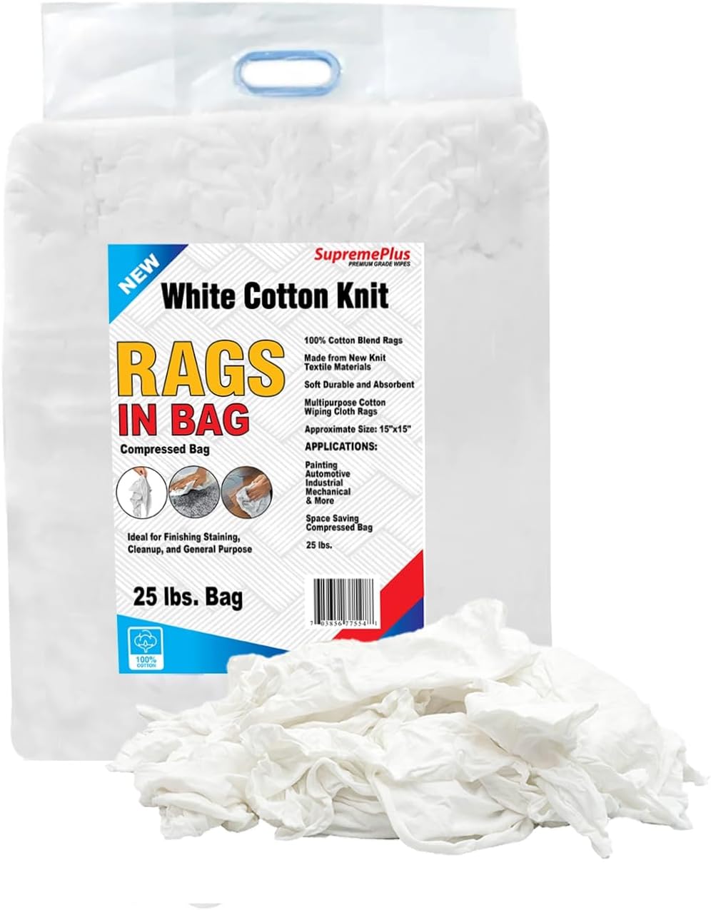 Premium White T-Shirt Cleaning Rags (600 lbs. Pallet 24x25 lbs. Bag of Rags) – White Cotton Rag for Cleaning, Staining, Painting, Oil, Grease & Dust Removal – Shop Rags Bulk