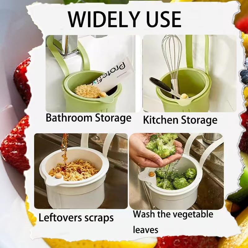 Sink Strainer Basket, Hanging Kitchen Sink Strainer Basket, Press to Dump, Easy Installation, Food Fruit & Vegetable Drainer Rack, Corner Waste Collector (Yellow)