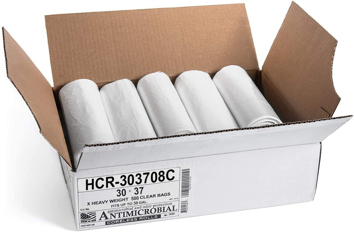 Aluf Plastics High Density Trash Bags, 30 Gallon, 500 Count, 8 Micron (eq), 30" x 37", Clear, for Bathroom, Office, Industrial, Commercial, Janitorial, Municipal, Recycling
