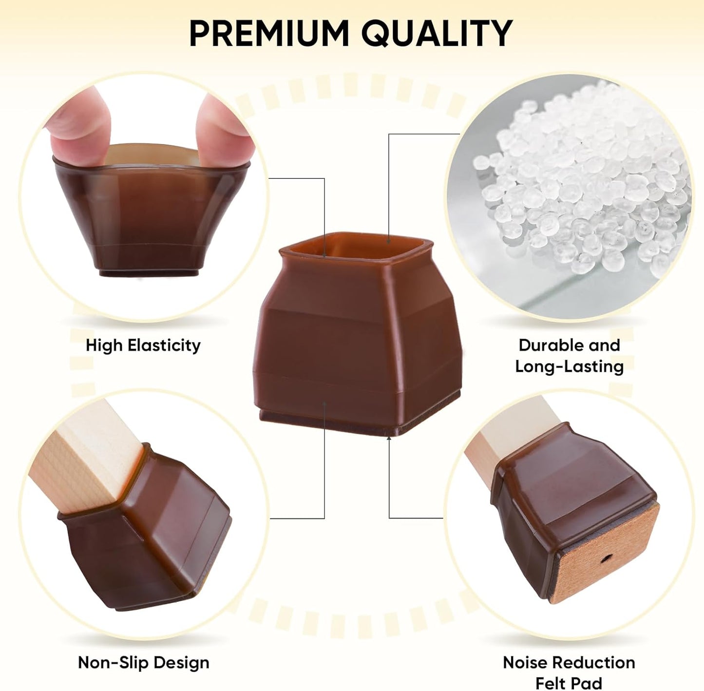 BALEINE 16 Pack Silicone Chair Leg Floor Protectors, Stool Leg Protectors Cap, Non-Slip Chair Leg Caps for Hardwood Floors (Brown & Large (Square), 16 Pack)