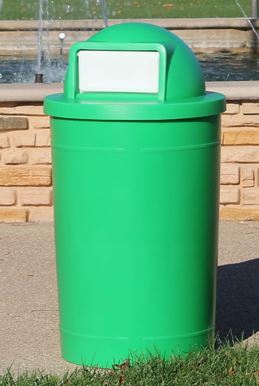 55 Gallon Circle 100% Recycled Plastic Heavy Duty Outdoor Trash Can with Push Open Dome Lid and Internal Liner | Great for Schools and Businesses - White