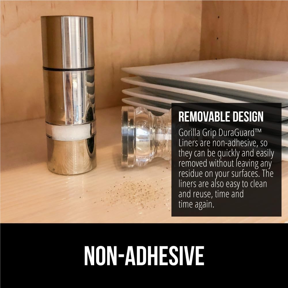 GORILLA GRIP DuraGuard Shelf Liner, Non-Adhesive Cabinet Liners for Kitchen Drawers, Shelves, Refrigerator, Pantry Storage, Bathroom Closet, Durable Waterproof BPA Free Ribbed Plastic, 20x10 Clear
