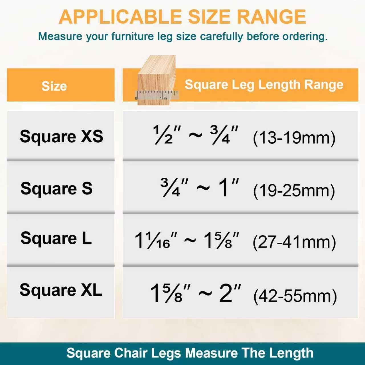 32 Pcs Square Chair Leg Floor Protectors - Silicone & Felt Furniture Pads for Hardwood Floors, Scratch-Resistant Noise-Reducing Chair Leg Caps, Fits Square Legs (1/2'' to 3/4'')