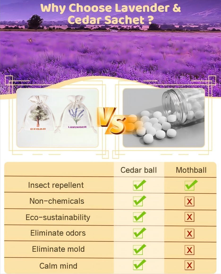 8 Pack Cedar Chips and Natural Dried Lavender Sachets Bags - Stop Clothes Damage, Cedar and Lavendar Home Fragrance Sachets for Drawers and Closets