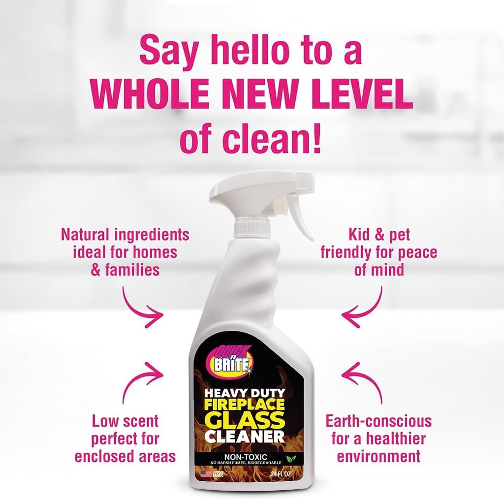 Quick N Brite Fireplace Glass Cleaner 24oz, Nonabrasive Cleaning Spray for Fireplace Glass, Oven Glass, Glass Cooktops, Ceramic-Glass, Microwave Glass (Pack of 2)