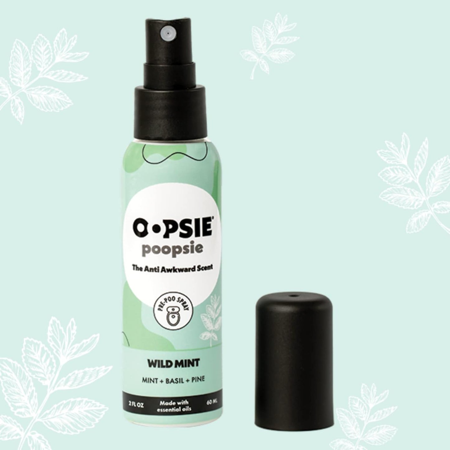 OOPSIE POOPSIE - Wild Mint - Before & After You Go Toilet Spray 2oz - Portable Odor Eliminator - 4 Pack