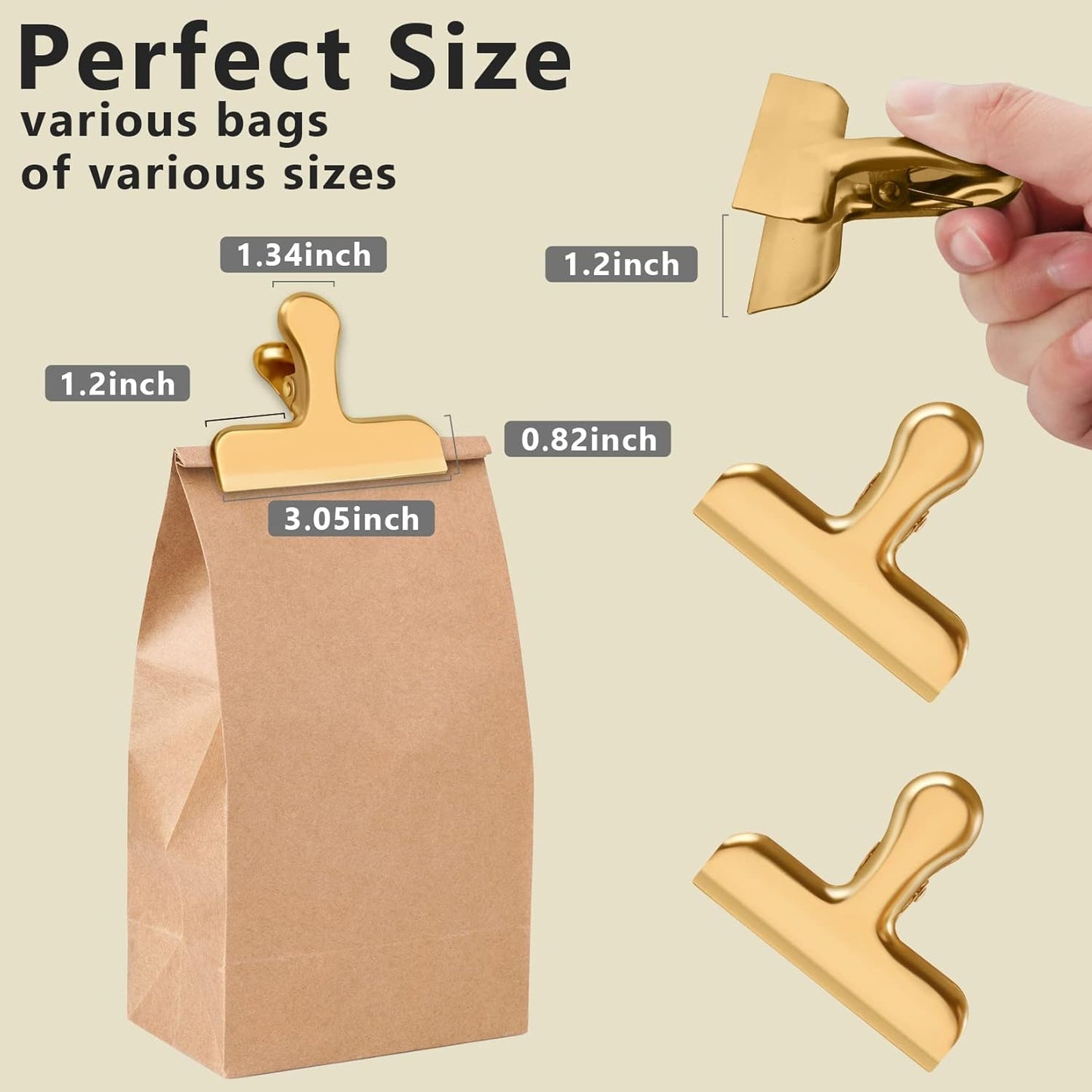 20 Pack 3 Inch Wide Stainless Steel Chip Clips Food Bag Clips Heavy Duty Bag Clamp, Chip Clip Metal Hinge Clip File Clamps