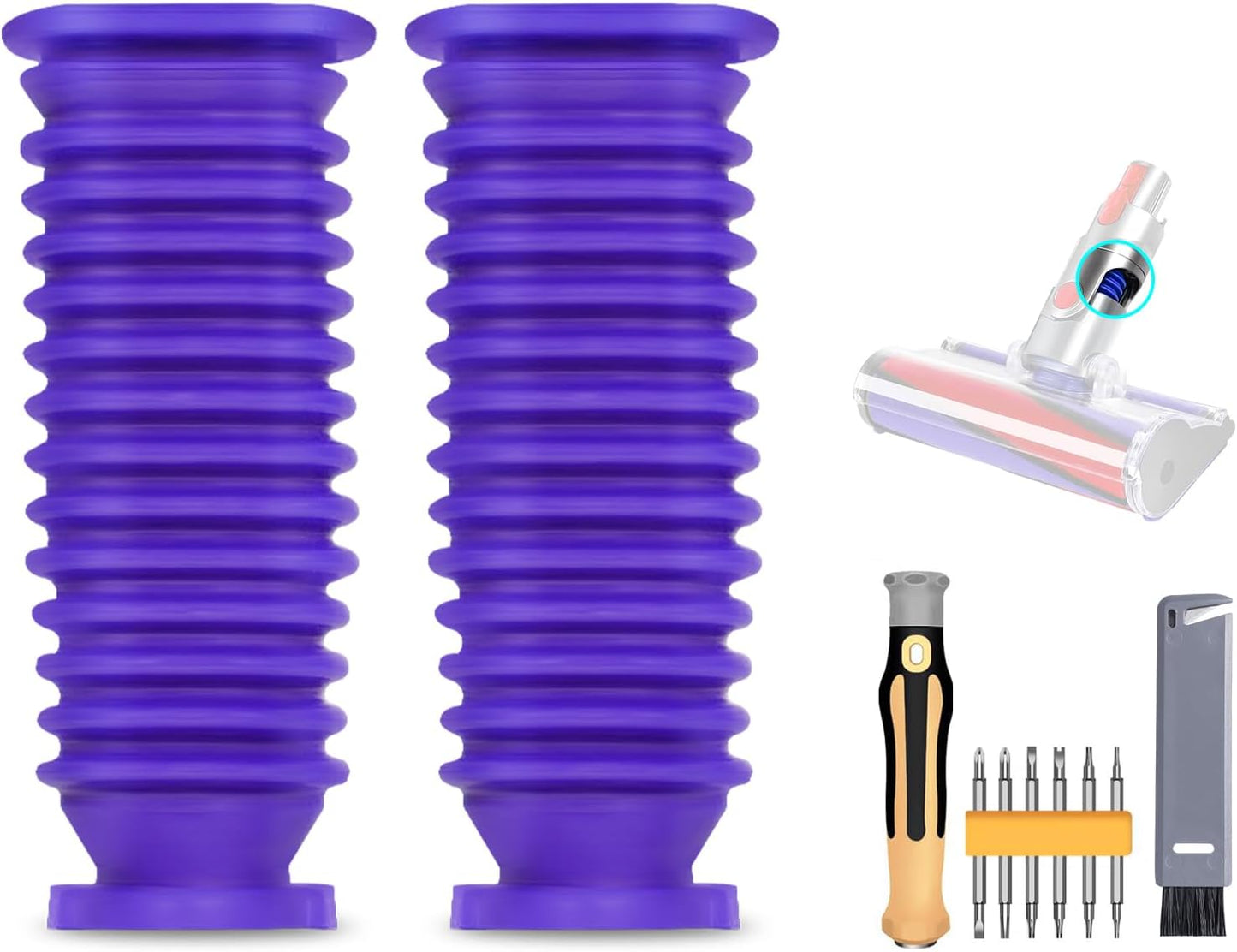 2 Pack Vacuum Lower Duct Hose Kit Compatible with Dyson V6,V7,V8,V10,V11,V15 Soft Roller Cleaner Head,Vacuum Attachment Replacement Parts for Home Cleaning, 1 Set Screwdrivers, 1 Clean Brush