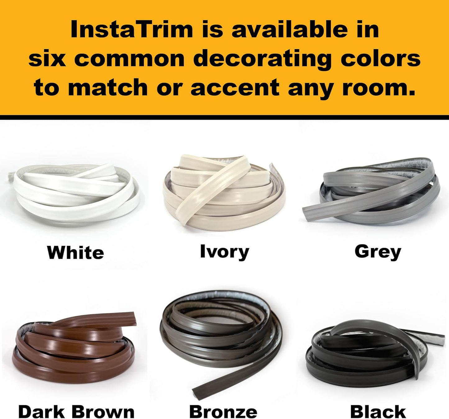 InstaTrim The Original Flexible Trim - 50ft Black 1/2" Wide Caulk Tape - Adhesive Trim with Many Uses Including Caulking for Bathtubs, Sinks, Counters, Tile, Floors - Made in USA