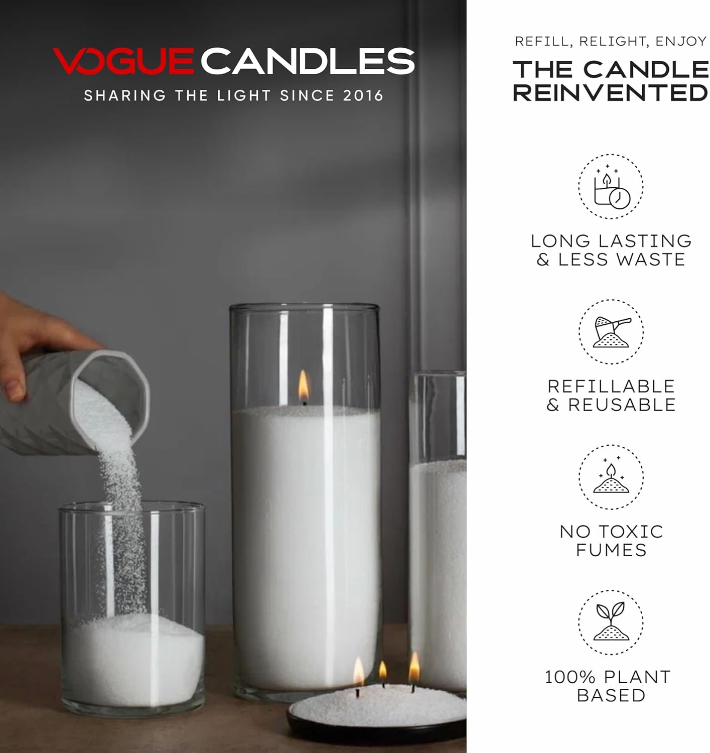 Vogue Candles 5LB Candle Sand with 50 Wicks | Bulk Refillable Plant-Based Granules for Custom Candle Making | Unscented, Clean Burn, Smoke-Free, Vegan Candle Refill Kit- Black