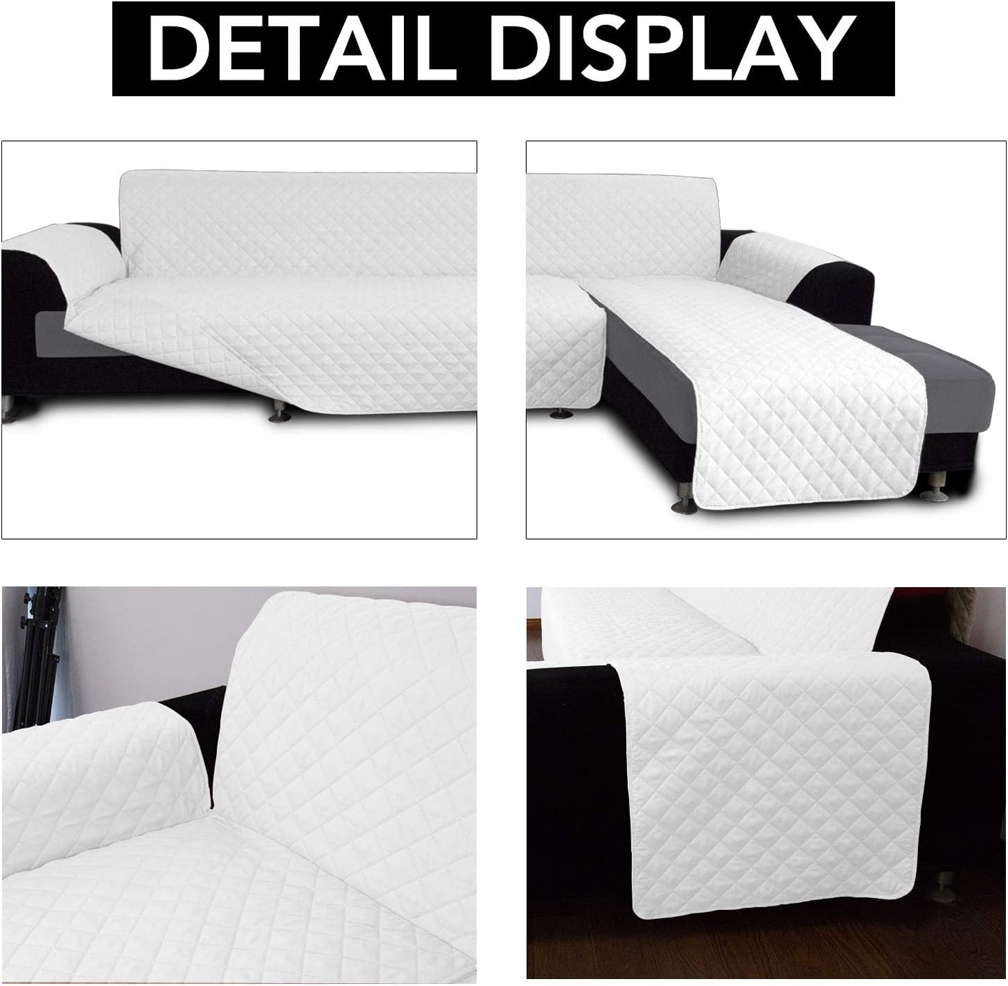 Easy-Going L Shape Sofa Slipcover - Sectional Couch Cover with Chaise & Reversible Sofa Cover for Pets & Kids (X-Large, White/White)