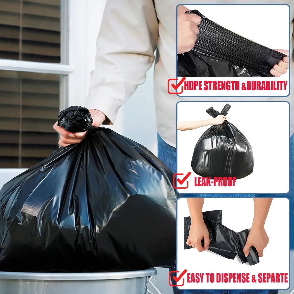 40-45 Gallon Lawn & Leaf Trash Bags, 50 Count Bulk, Black Garbage bags, Multi-purpose Trash Can Bin Liners for Home Commercial, Outdoor, Construction, Industrial