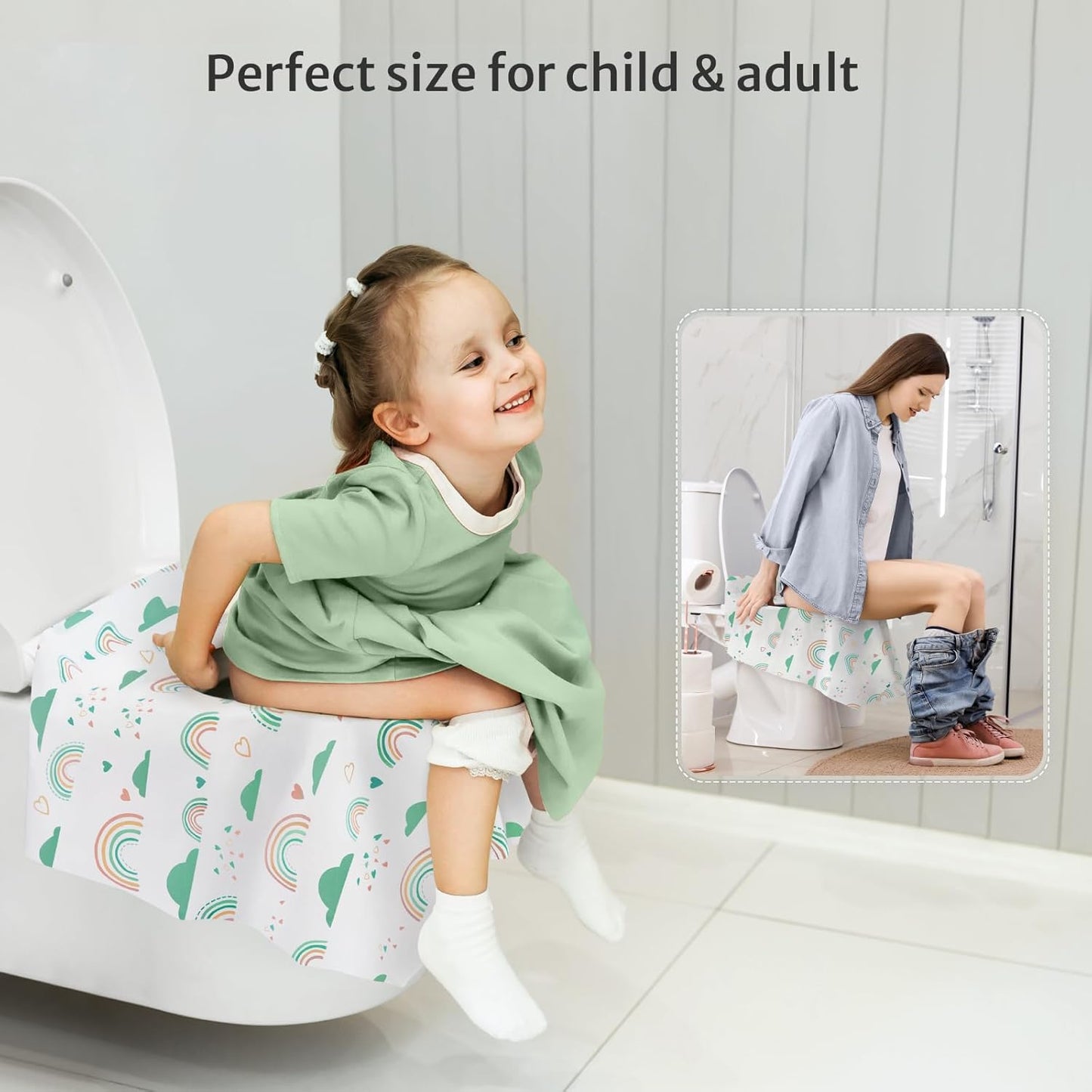 Blissful Diary 30 Pcs Toilet Seat Covers Disposable for Toddlers & Adults, Extra Large Waterproof, Portable Package for Travel, Kids Potty Training