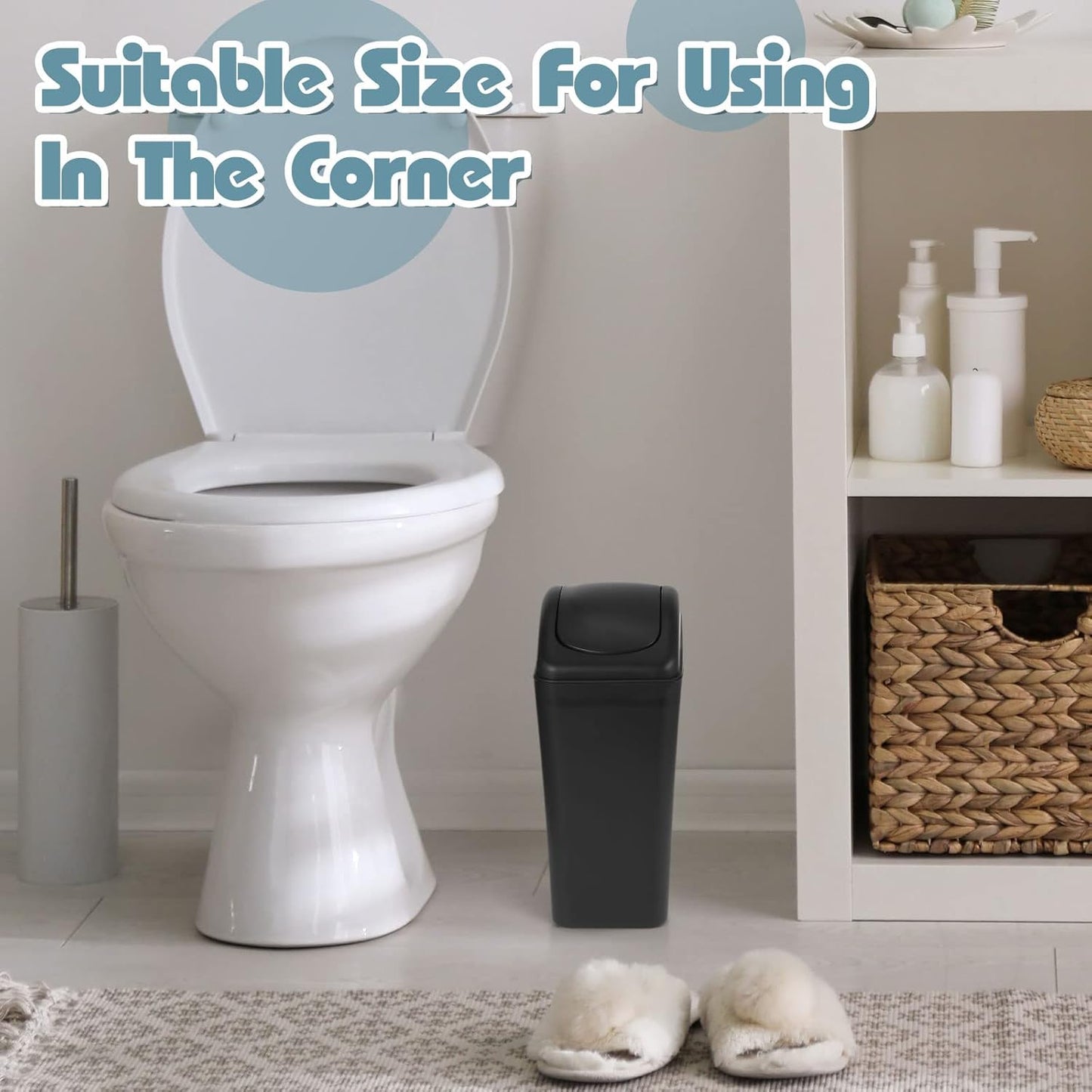 Hoolerry 4 Pcs 3 Gallon/12 Liter Small Trash Can Plastic Kitchen Garbage with Lid Small Trash Bin for Bathroom Office Bedroom Kitchen Waste Outdoor (Black)