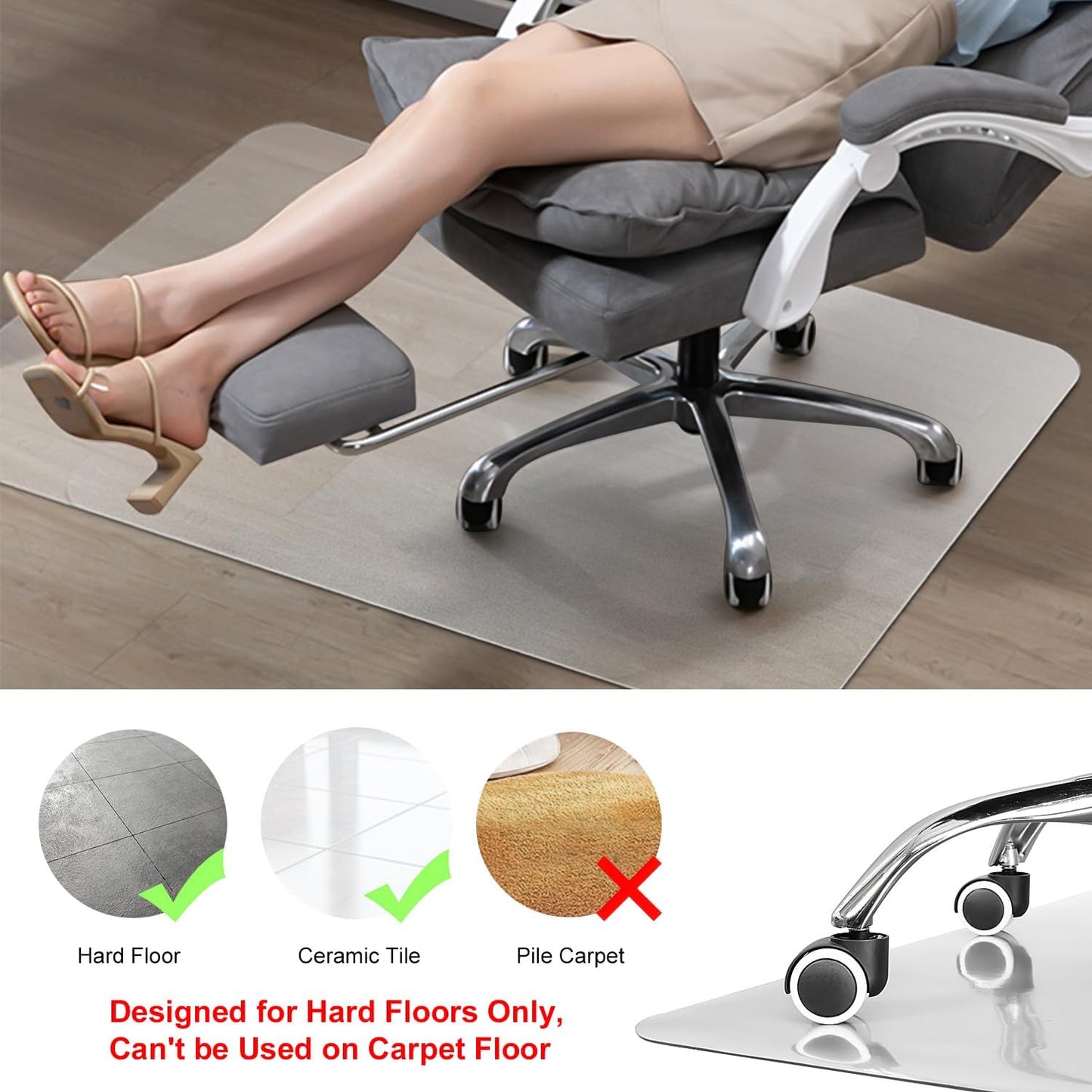 Kuyal Chair Mat for Hardwood Floor,46 x 53 inches Rectangle Desk Durable Wood/Tile Protection Mat for Rolling Chairs, Non-Studded Bottom
