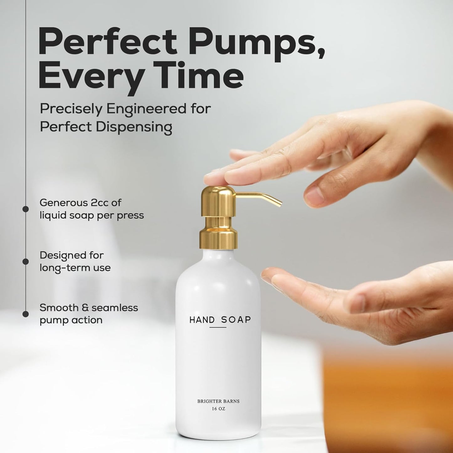 Luxury Glass Hand and Dish Soap Dispenser Set by Brighter Barns - Kitchen Soap Dispenser Set & Stainless Steel Pump - Glass Bottle for Sink - White and Gold Kitchen Accessories for Airbnb, Gift (Gold)