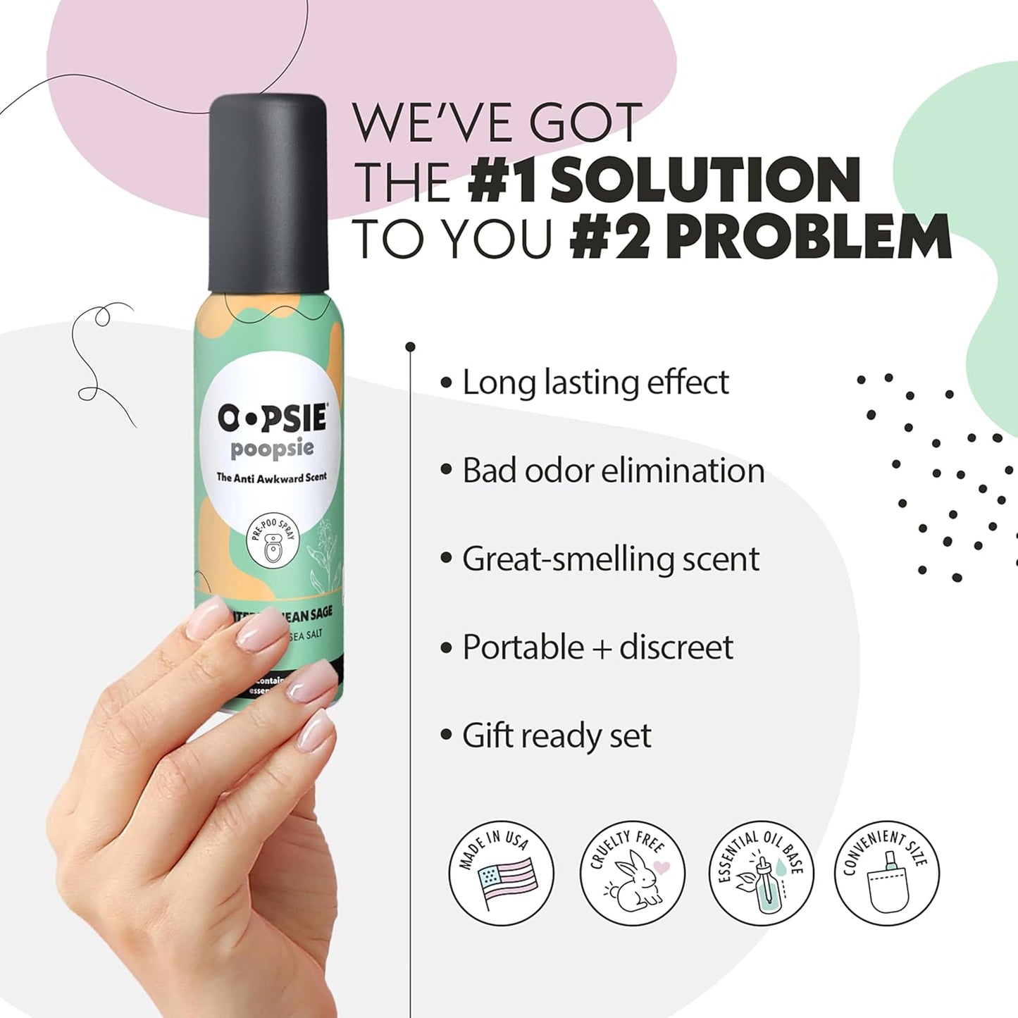Oopsie Poopsie - Mediterranean Sage and Berry Fresh- Before & After You Go Toilet Spray 2oz Each - Gift Set - Portable Odor Eliminator - 2 Pack