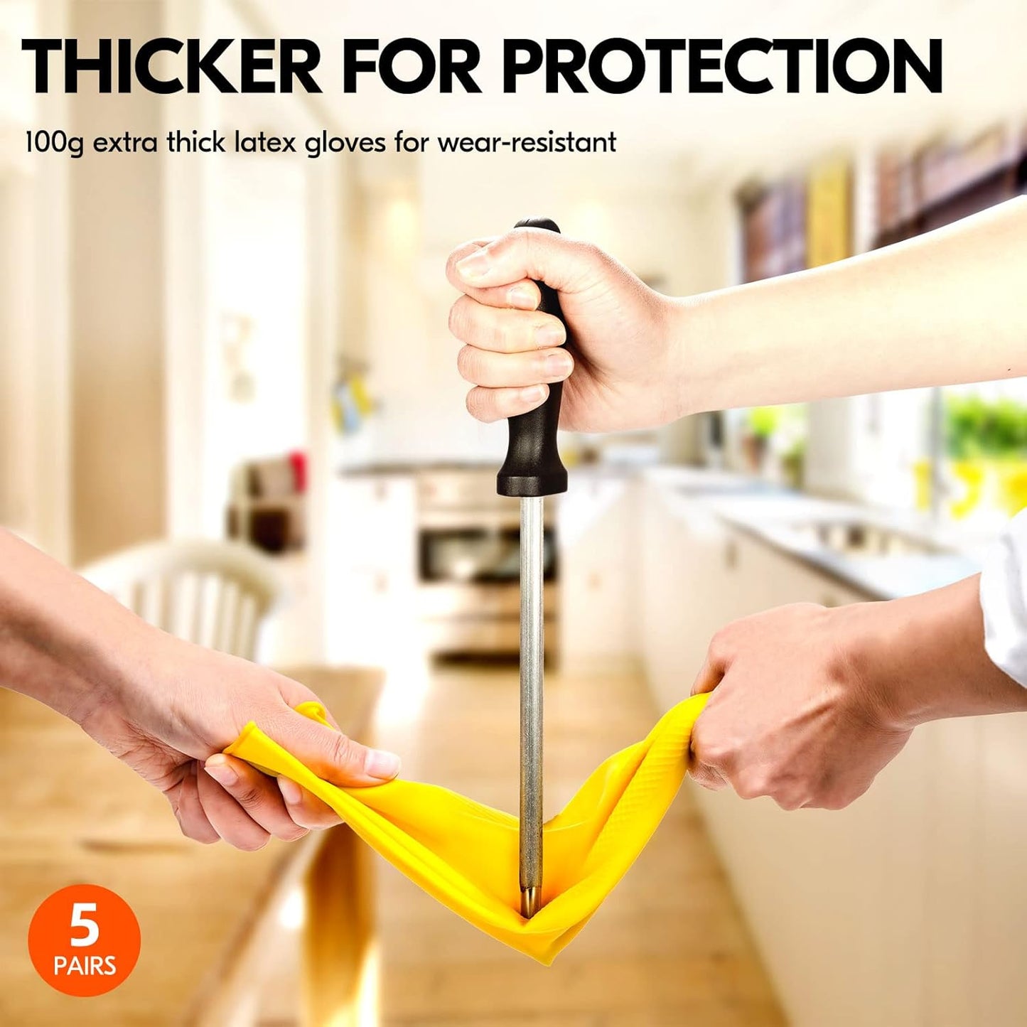 Vgo... 5-Pairs Reusable Household Gloves, Rubber Dishwashing gloves, Extra Thickness, Long Sleeves, Kitchen Cleaning, Working, Painting, Gardening, Pet Care (Size S, Yellow, HH4601)