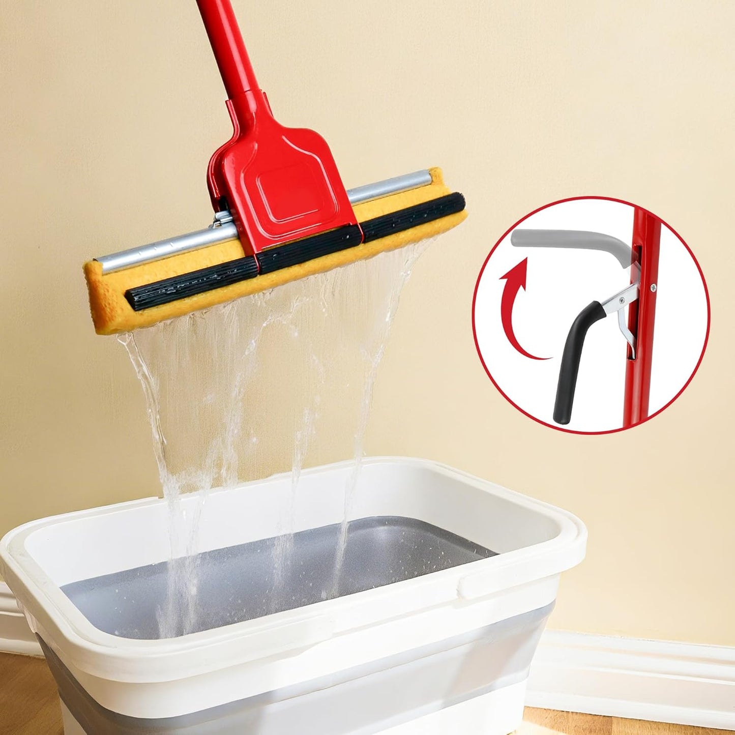Compressed Cellulose Sponge Mop with 2 Roller swop mop Heads Suitable for Wood, Ceramic Tiles and Other Flat and Smooth Floors (1 Handle and 2 Heads)