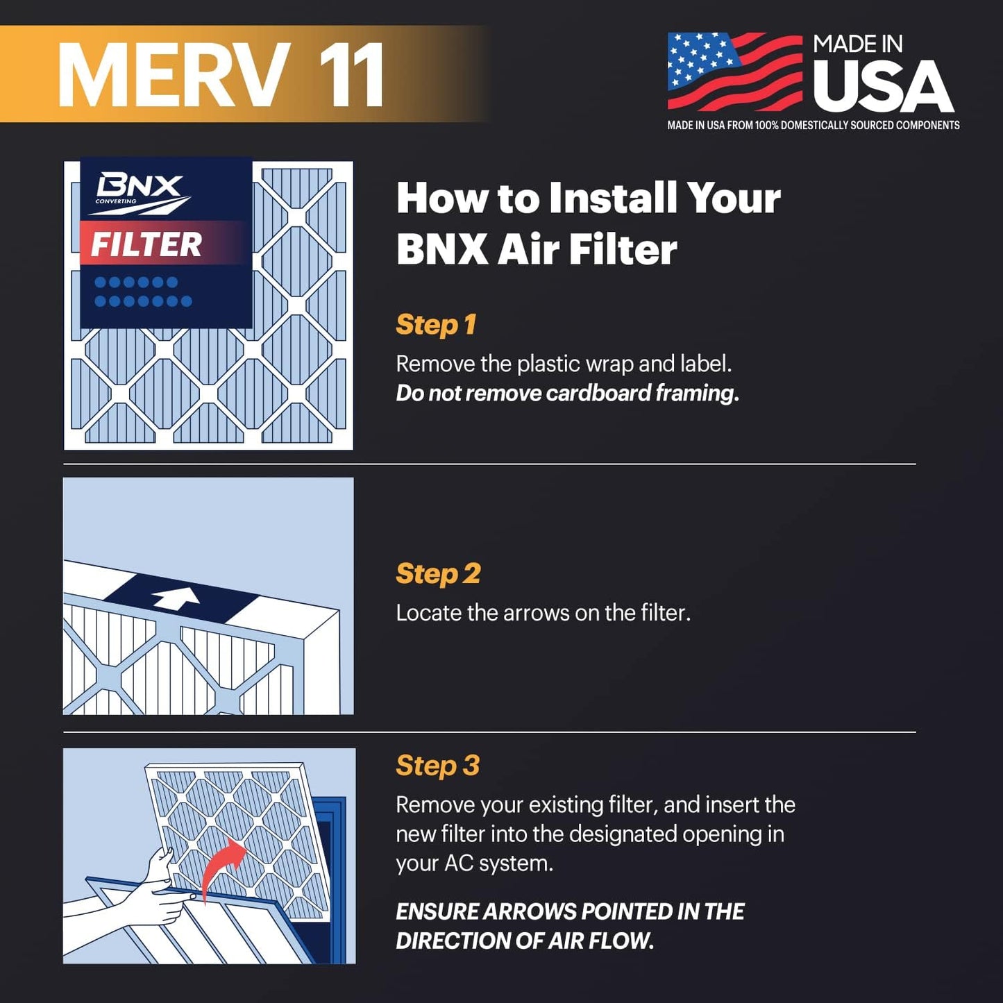 BNX TruFilter 20x23x1 Air Filter MERV 11 (6-Pack) - MADE IN USA - Allergen Defense Electrostatic Pleated Air Conditioner HVAC AC Furnace Filters for Allergies, Dust, Pet, Smoke, Allergy MPR 1200 FPR 7