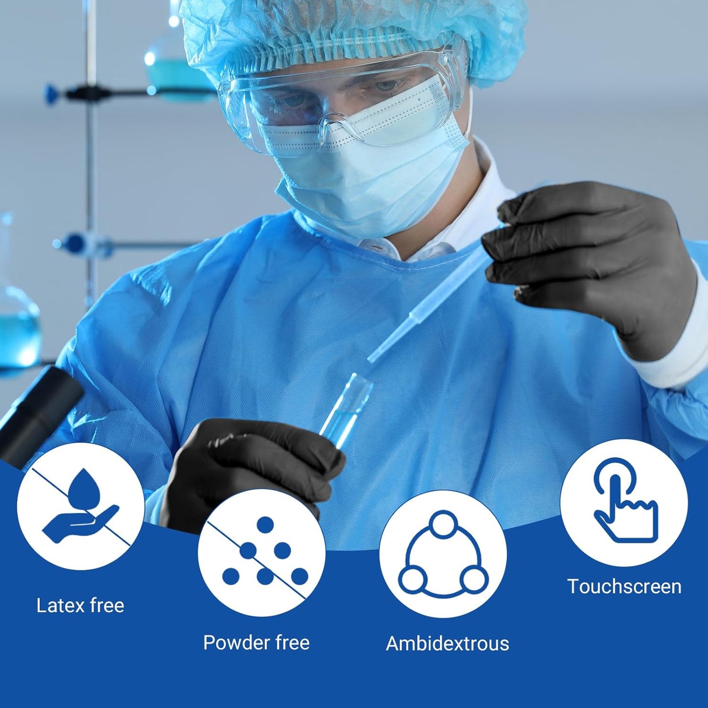 JMU Black Nitrile Gloves XS Bulk, Case of 1200, 3.5Mil, Latex Free Powder Free Nitrile Gloves