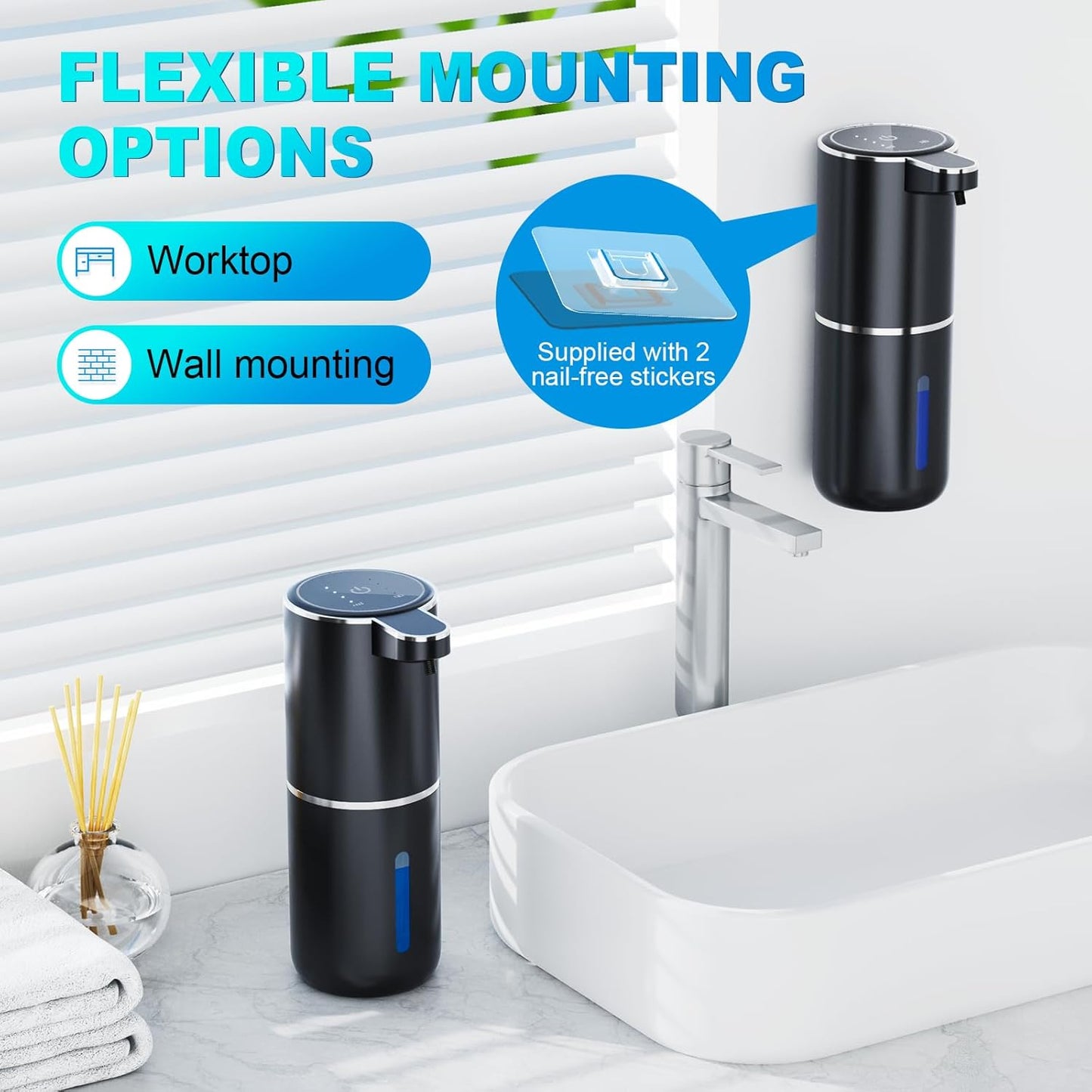 Automatic Liquid Soap Dispenser, 12.8oz/380ml Wall Mount Touchless Soap Dispenser with Sensor, 4-Level Adjustable, IPX5 Waterproof, USB Rechargeable for Bathroom, Kitchen