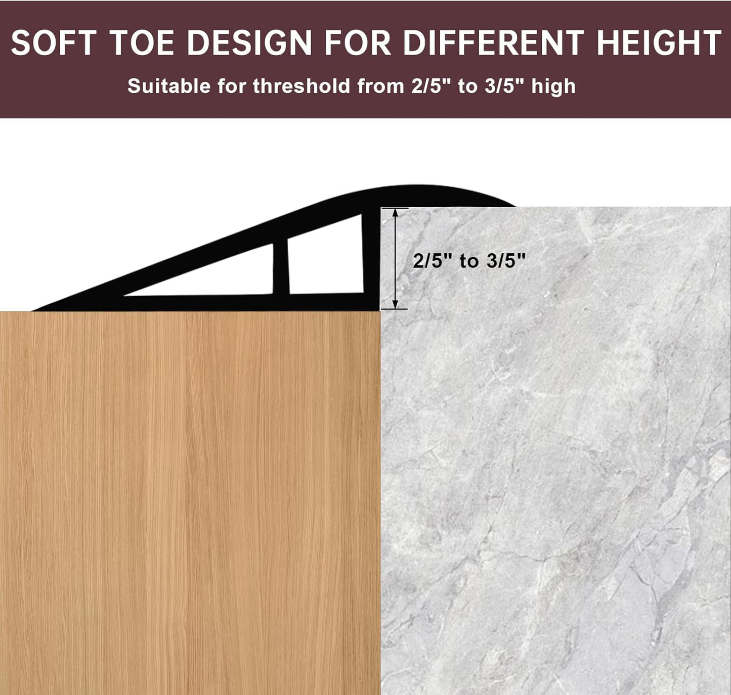 Vinyl Door Threshold Flooring Transition Strip Self Adhesive Carpet Edging Strip for Laminate Doorway Edge Threshold from 2/5" to 3/5" (Black Walnut Wood Grain, 6.6 Ft)
