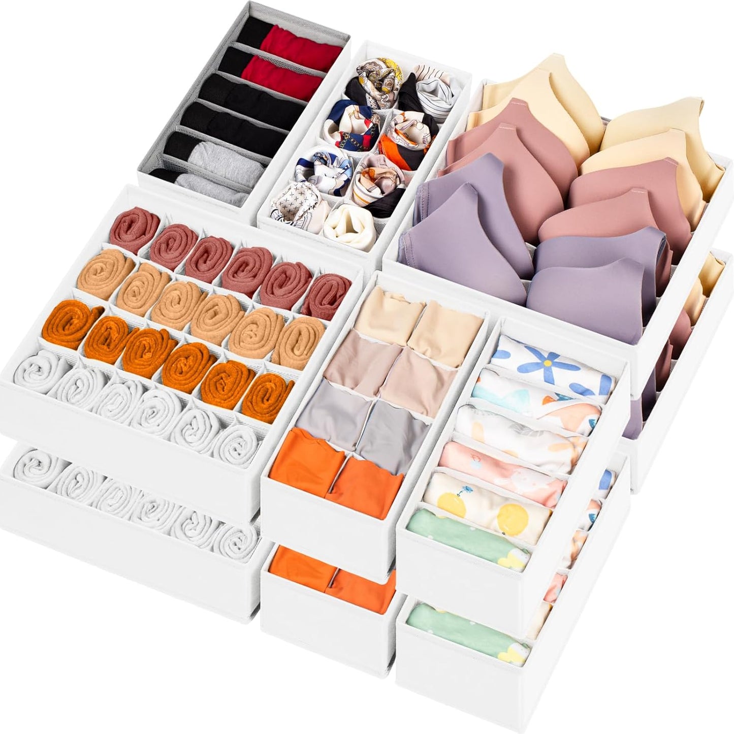 12 Pack Drawer Organizers for Clothing, 116 Large Compartments Fabric Dresser Closet Organizers and Storage Bins for Baby Clothing, Women Men Underwear Socks, Bra, Ties, College Dorm Room Essentials