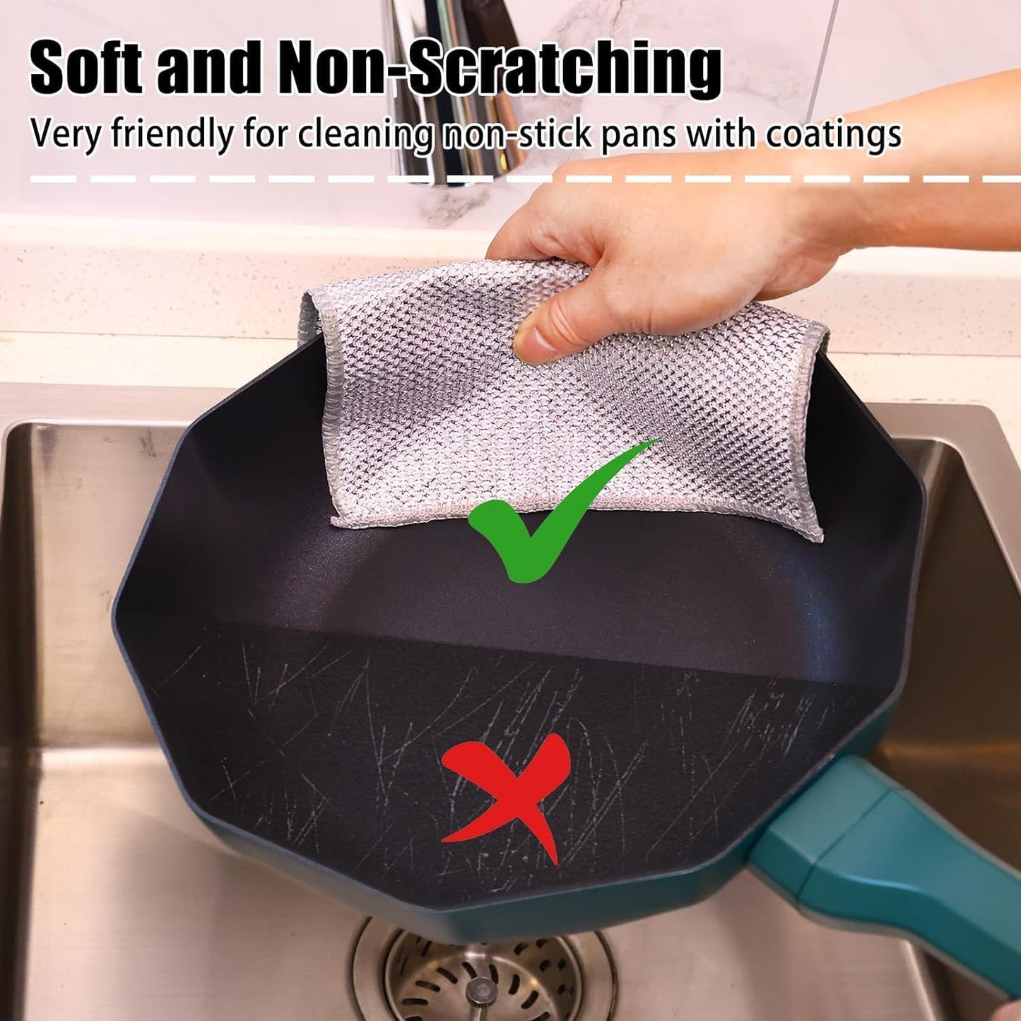Navona 20 Pcs New Upgrade Steel Wire Dishcloth,Triple-Layer Steel Wire Cleaning Cloth,Powerful Cleaning Non-Scratch Wire Dishcloth Rag for Cookware, Sinks, Dishes, Stove Tops, 20pack, NA-608