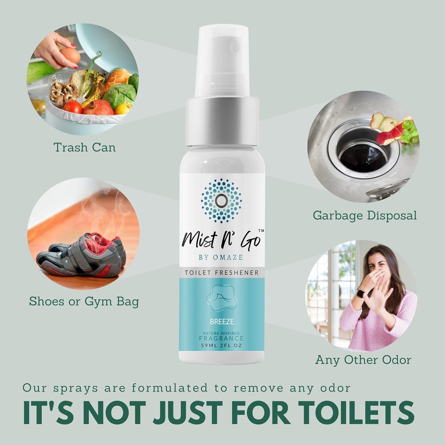 Mist N’ Go by Omaze Travel Bathroom Spray for Toilet Spray Odor Eliminator - Travel Toilet Spray for Bathroom Air Freshener Spray for Bathroom Deodorizer - Breeze Regular Size (2oz x2)