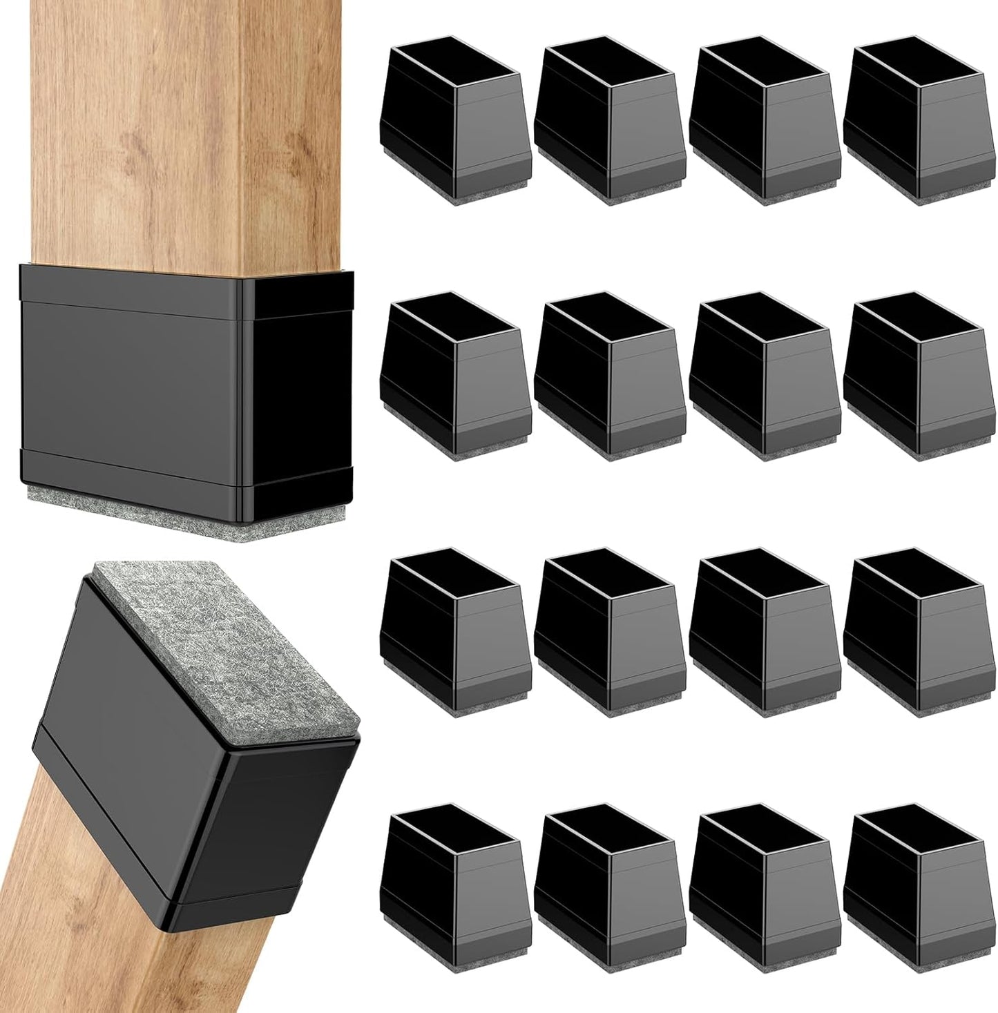 Rectangle Chair Leg Protectors for Hardwood Floors,16 PCS Silicone Covers to Protect Wood Tile Floors Felt Pads Furniture Leg Caps Reduce Noise. Easy to Move.(Black,0.6 x 1.2 Inch,Rectangle)