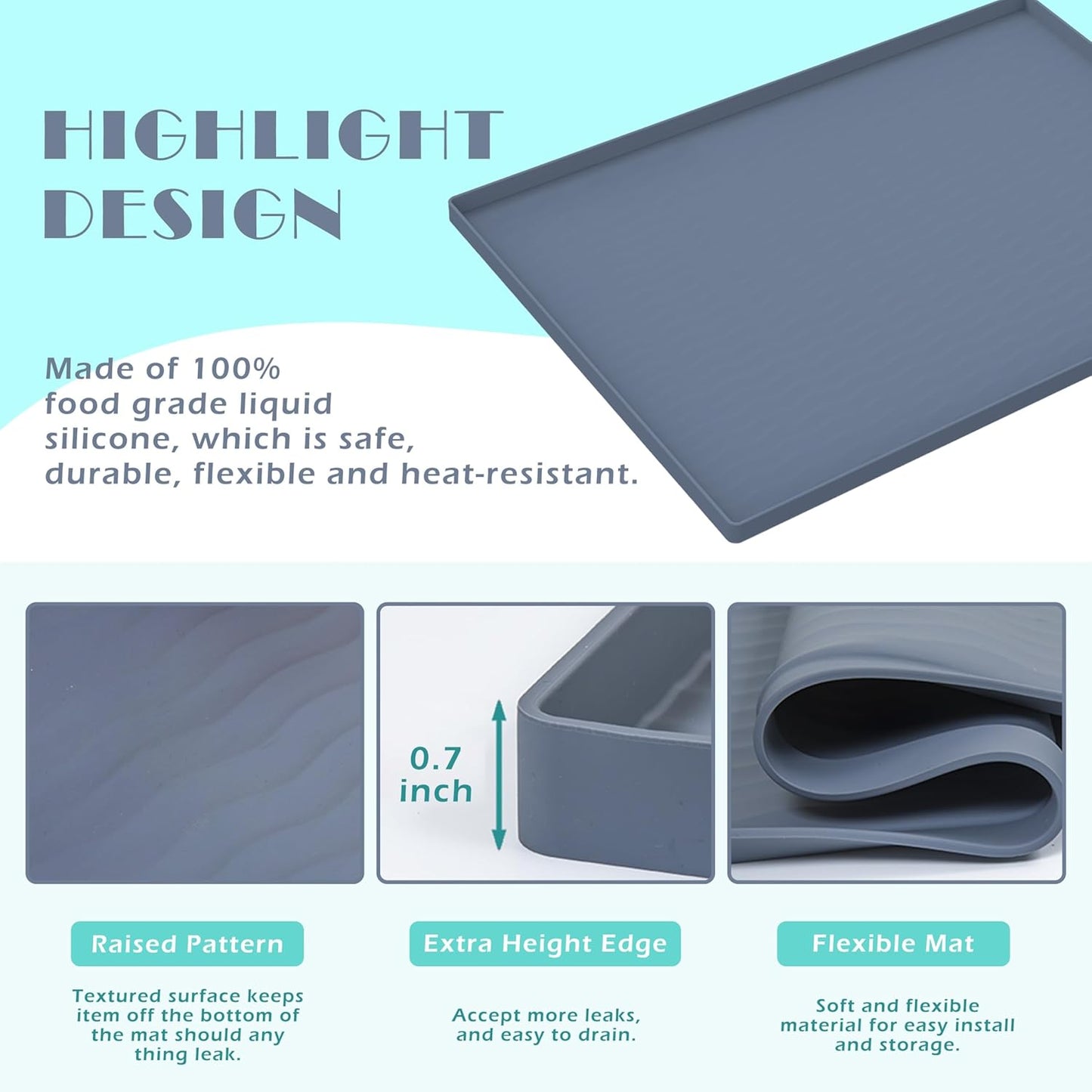 URMONA Waterproof Silicone Under Sink Mat 37'' x 22'' Shelf Liner for Kitchen and Bathroom, Cabinet and Counter Protector, Storage and Organizers, Litter Mat, Pet Cat Puppy Essentials(Light Grey)