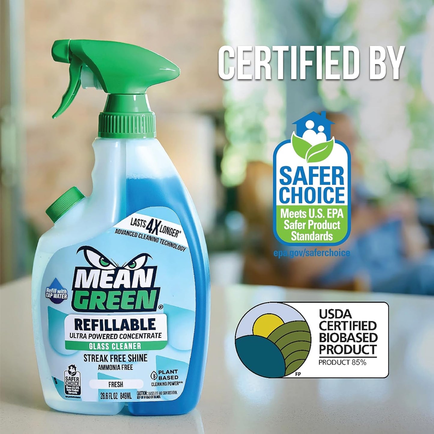 Mean Green Refillable Ultra Powered CONCENTRATE Glass Cleaner, Fresh, 14.3 Ounce 2-Pack