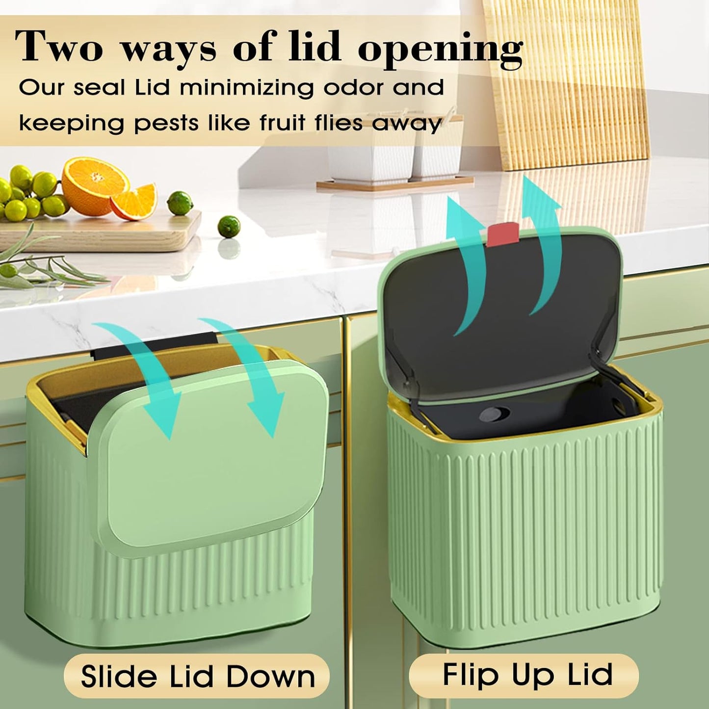 GloDeals Kitchen Small Trash Can with Lid, Compost Bin Countertop, Wall-Mounted Under Sink Hanging Trash Bin for Kitchen, Bathroom, Cabinet Trash Can (1.05 Gallon, 4L Vintage Green)