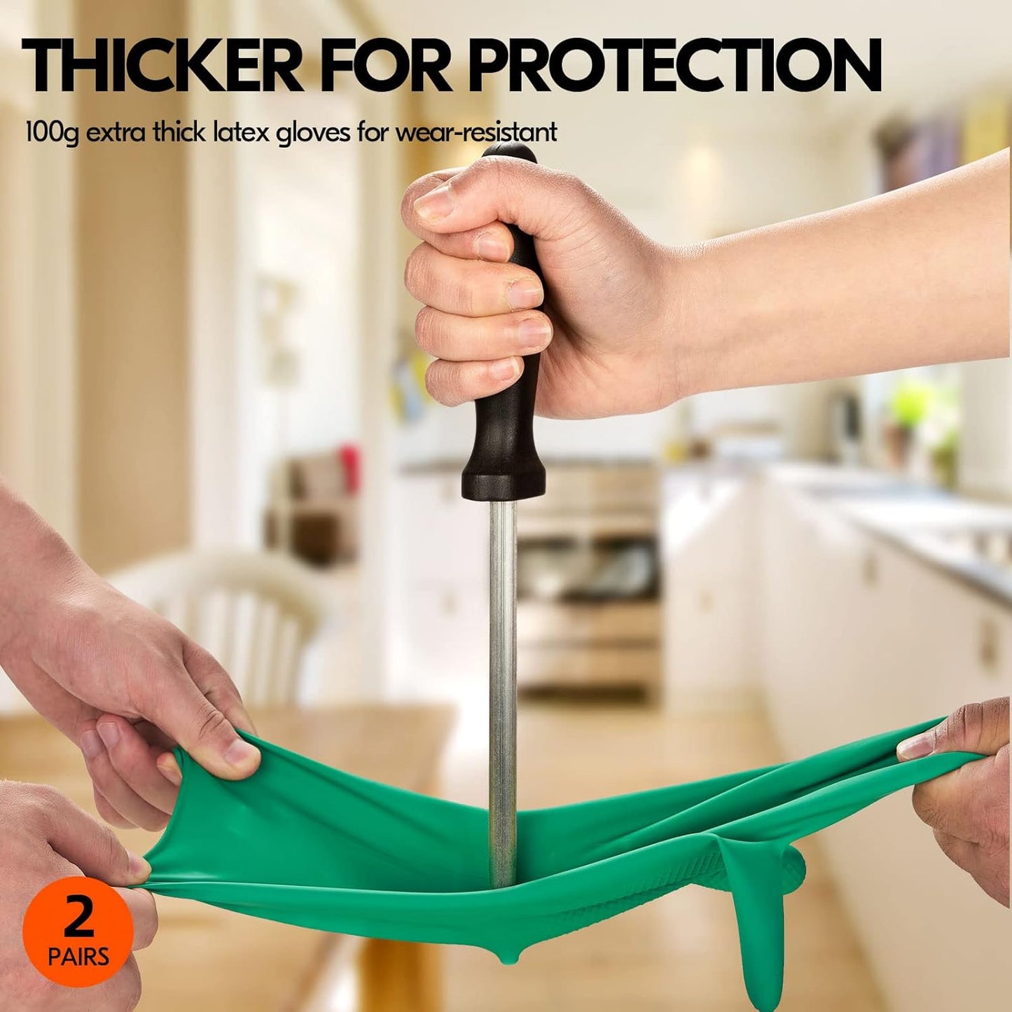 Vgo... 2-Pairs Reusable Household Gloves, Rubber Dishwashing gloves, Extra Thickness, Long Sleeves, Kitchen Cleaning, Working, Painting, Gardening, Pet Care (Size M, Green, HH4601)