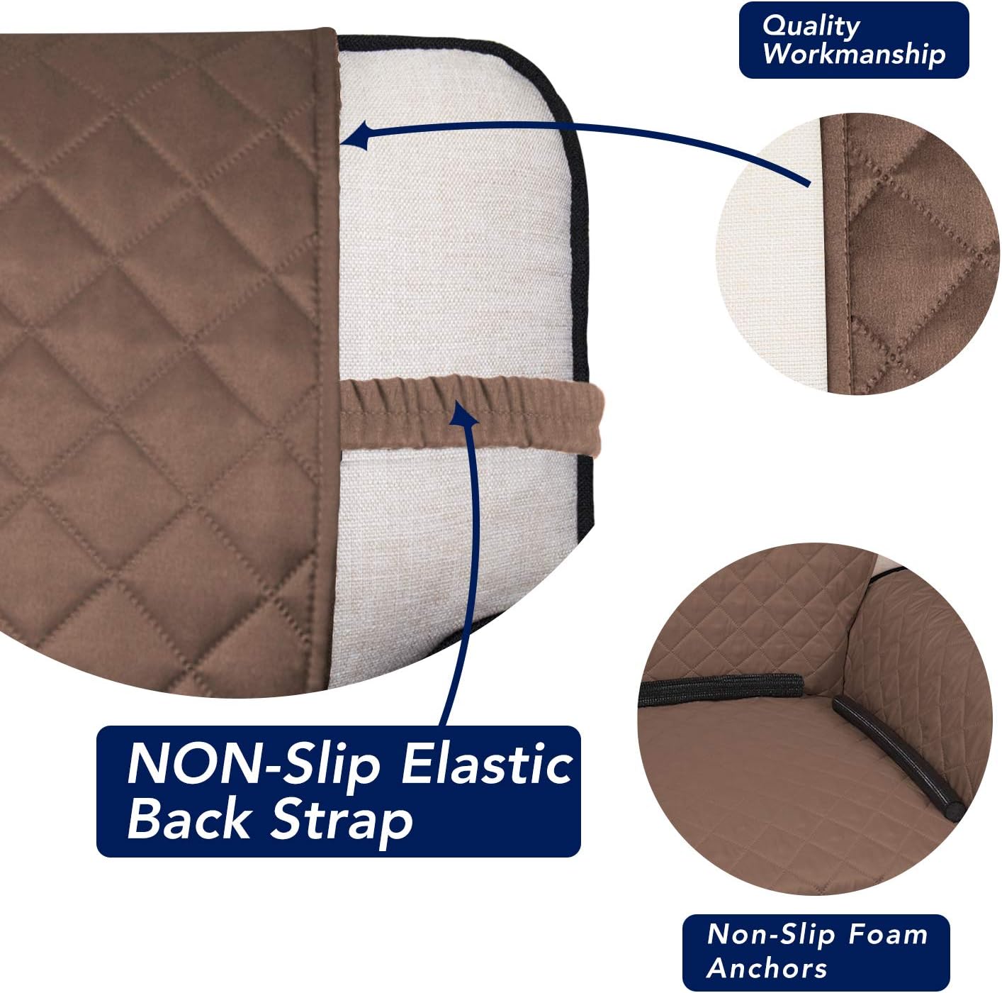 PureFit Reversible Quilted Sofa Cover, Water Resistant Slipcover Furniture Protector, Washable Couch Cover with Non Slip Foam and Elastic Straps for Kids, Dogs, Pets (Large, Brown/Beige)