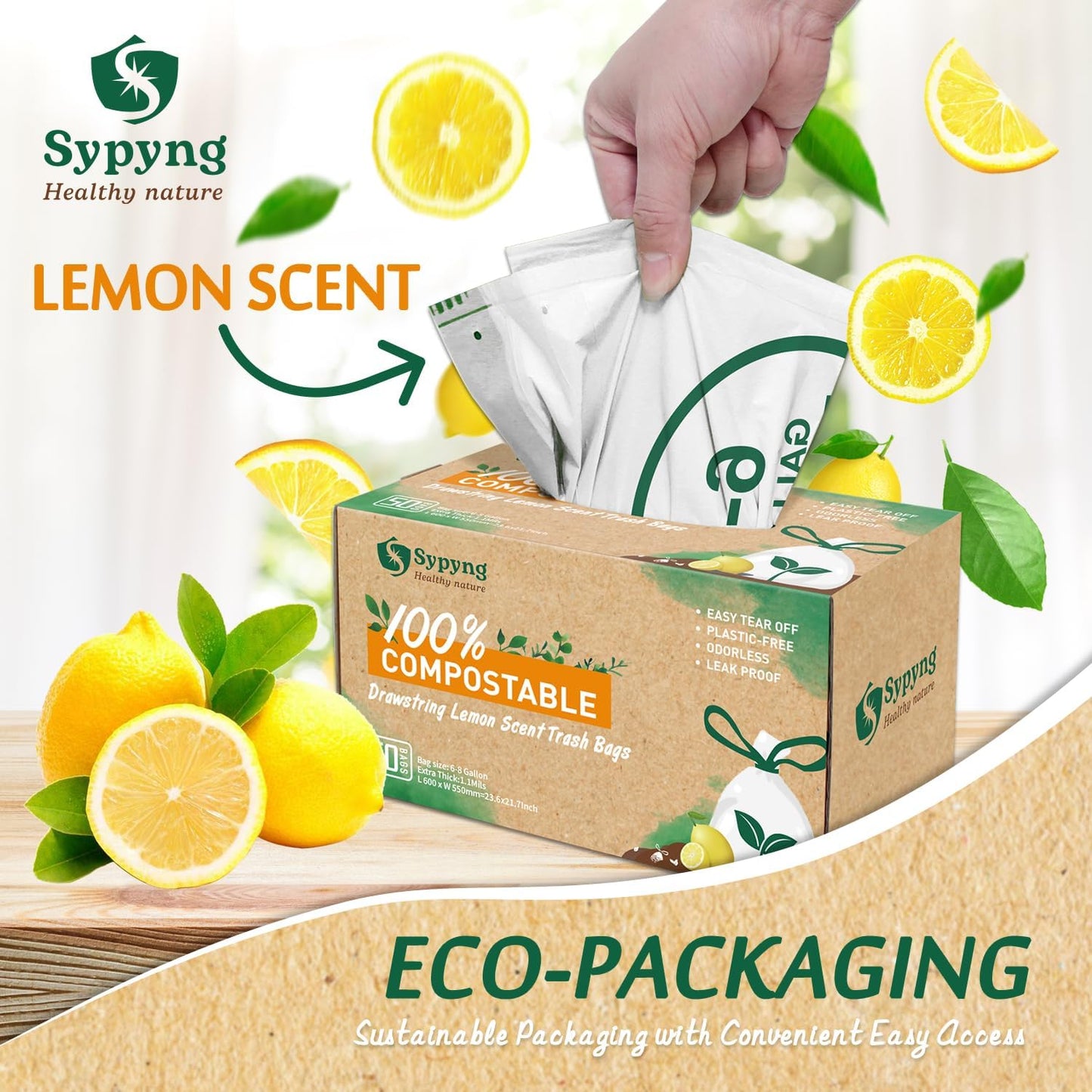 Compostable Kitchen Trash Bags 8-10 Gallon (50-Pack) – Heavy-Duty 1.1 Mil, 100% Biodegradable, ASTM D6400, BPI & OK Compost HOME Certified, Eco-Friendly, Leakproof & Odor Control